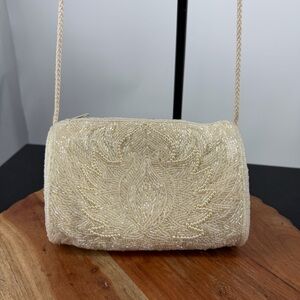 Bechamel white beaded evening shoulder bag